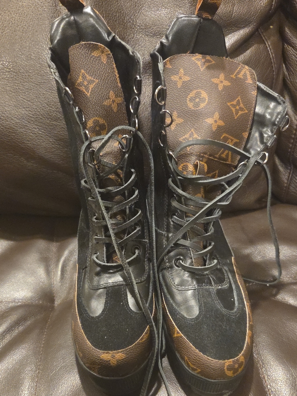Louis Vuitton Monogram Platform Combat Boots